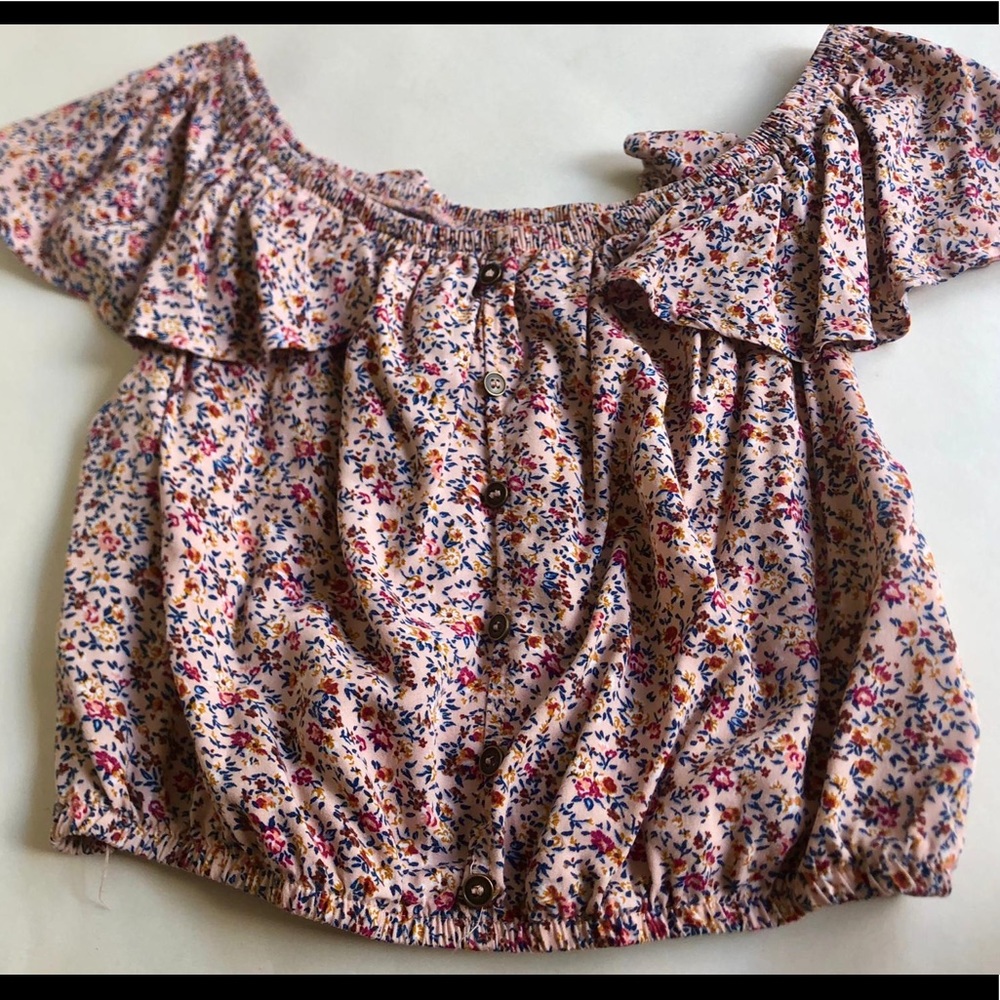 Pink crop top with flower designs